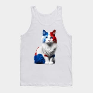 [AI Art] Red, blue and white fluffy Kitty Cat Tank Top